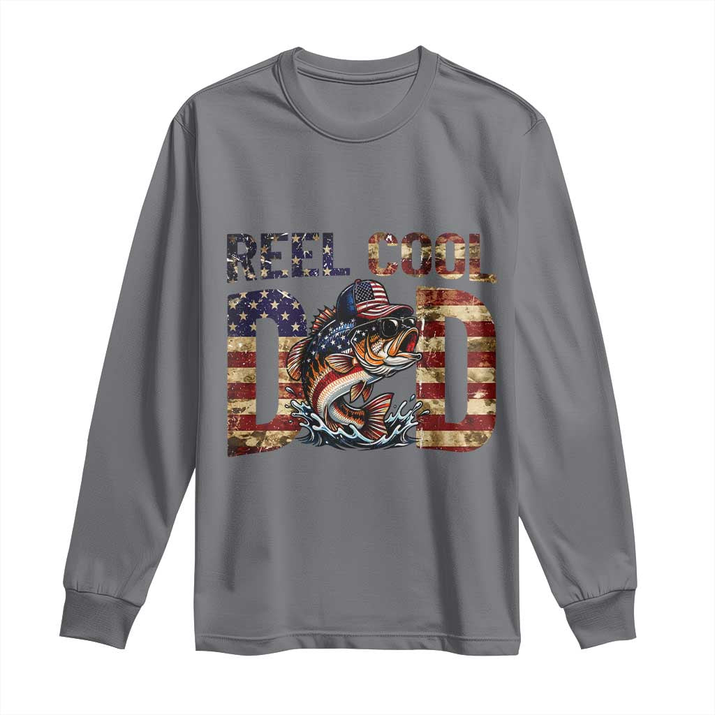 Patriotic Reel Cool Dad Long Sleeve Shirt American Flag Fishing Fathers Day Gift TS12 Charcoal Print Your Wear