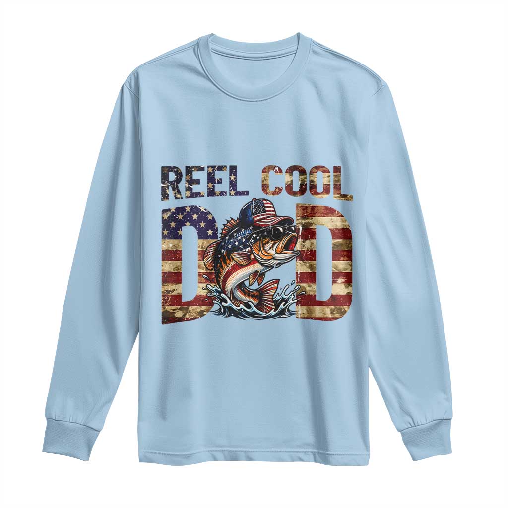 Patriotic Reel Cool Dad Long Sleeve Shirt American Flag Fishing Fathers Day Gift TS12 Light Blue Print Your Wear