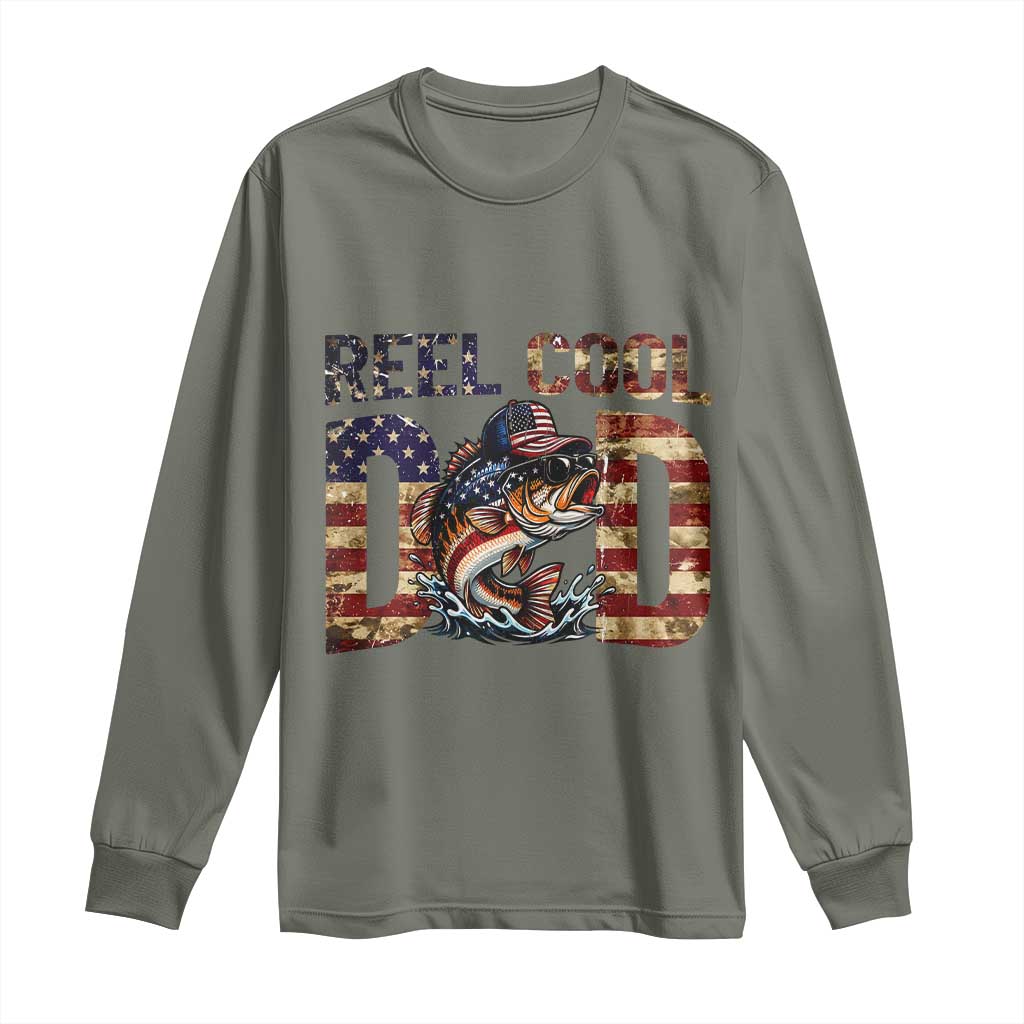 Patriotic Reel Cool Dad Long Sleeve Shirt American Flag Fishing Fathers Day Gift TS12 Military Green Print Your Wear