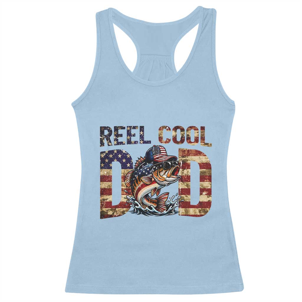 Patriotic Reel Cool Dad Racerback Tank Top American Flag Fishing Fathers Day Gift TS12 Light Blue Print Your Wear