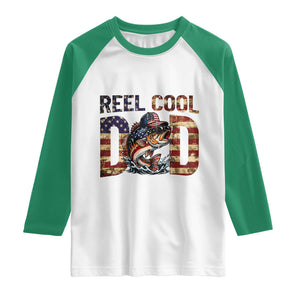 Patriotic Reel Cool Dad Raglan Shirt American Flag Fishing Fathers Day Gift TS12 White Kelly Green Print Your Wear