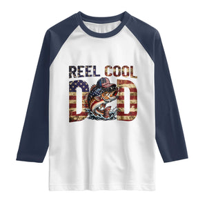 Patriotic Reel Cool Dad Raglan Shirt American Flag Fishing Fathers Day Gift TS12 White Navy Print Your Wear