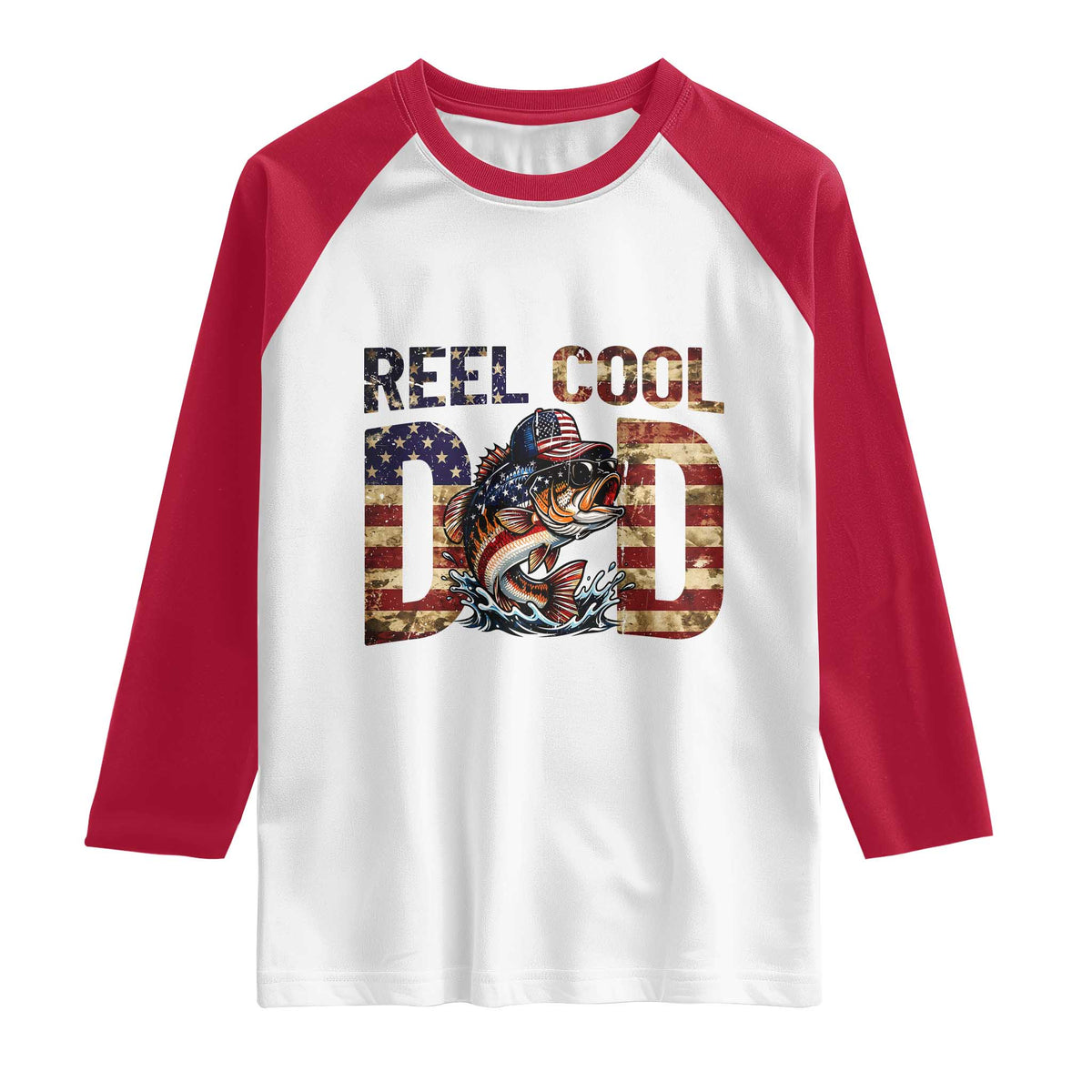Patriotic Reel Cool Dad Raglan Shirt American Flag Fishing Fathers Day Gift TS12 White Red Print Your Wear