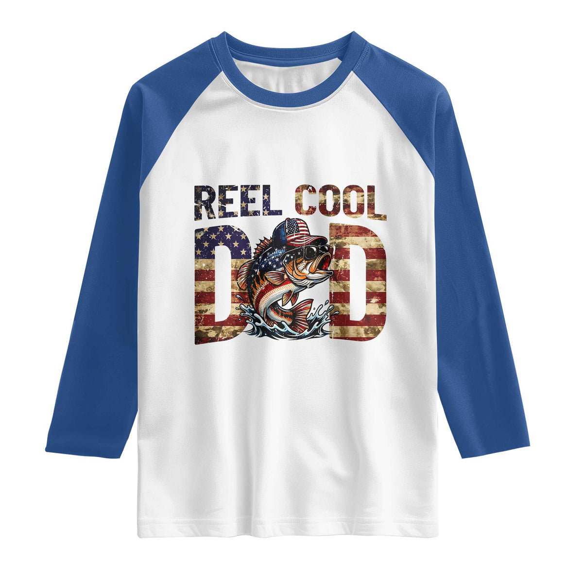 Patriotic Reel Cool Dad Raglan Shirt American Flag Fishing Fathers Day Gift TS12 White Royal Print Your Wear