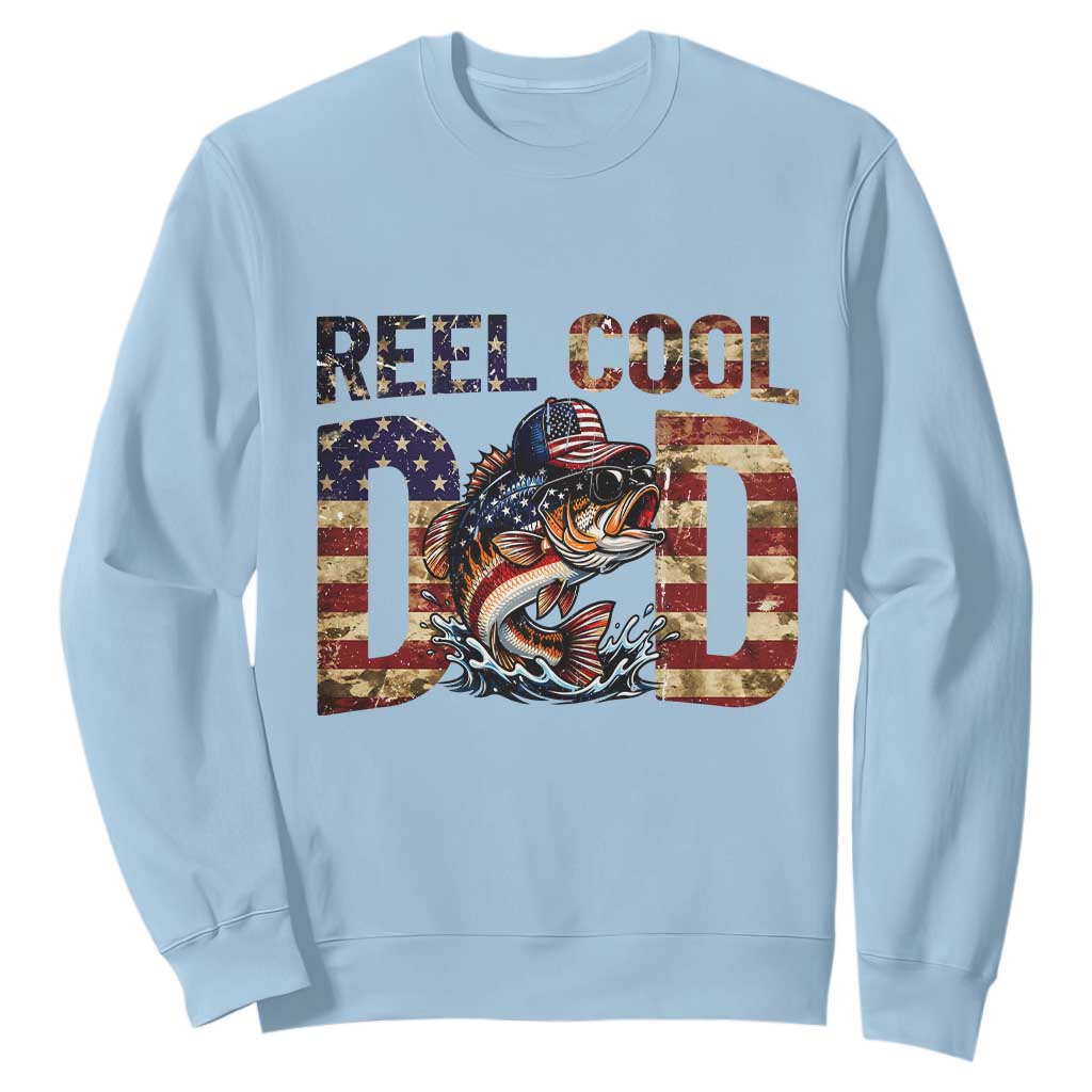 Patriotic Reel Cool Dad Sweatshirt American Flag Fishing Fathers Day Gift TS12 Light Blue Print Your Wear