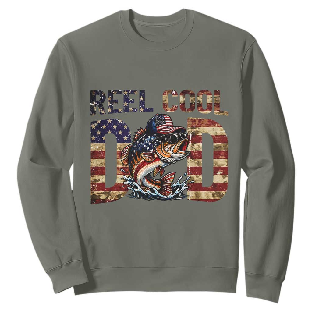 Patriotic Reel Cool Dad Sweatshirt American Flag Fishing Fathers Day Gift TS12 Military Green Print Your Wear