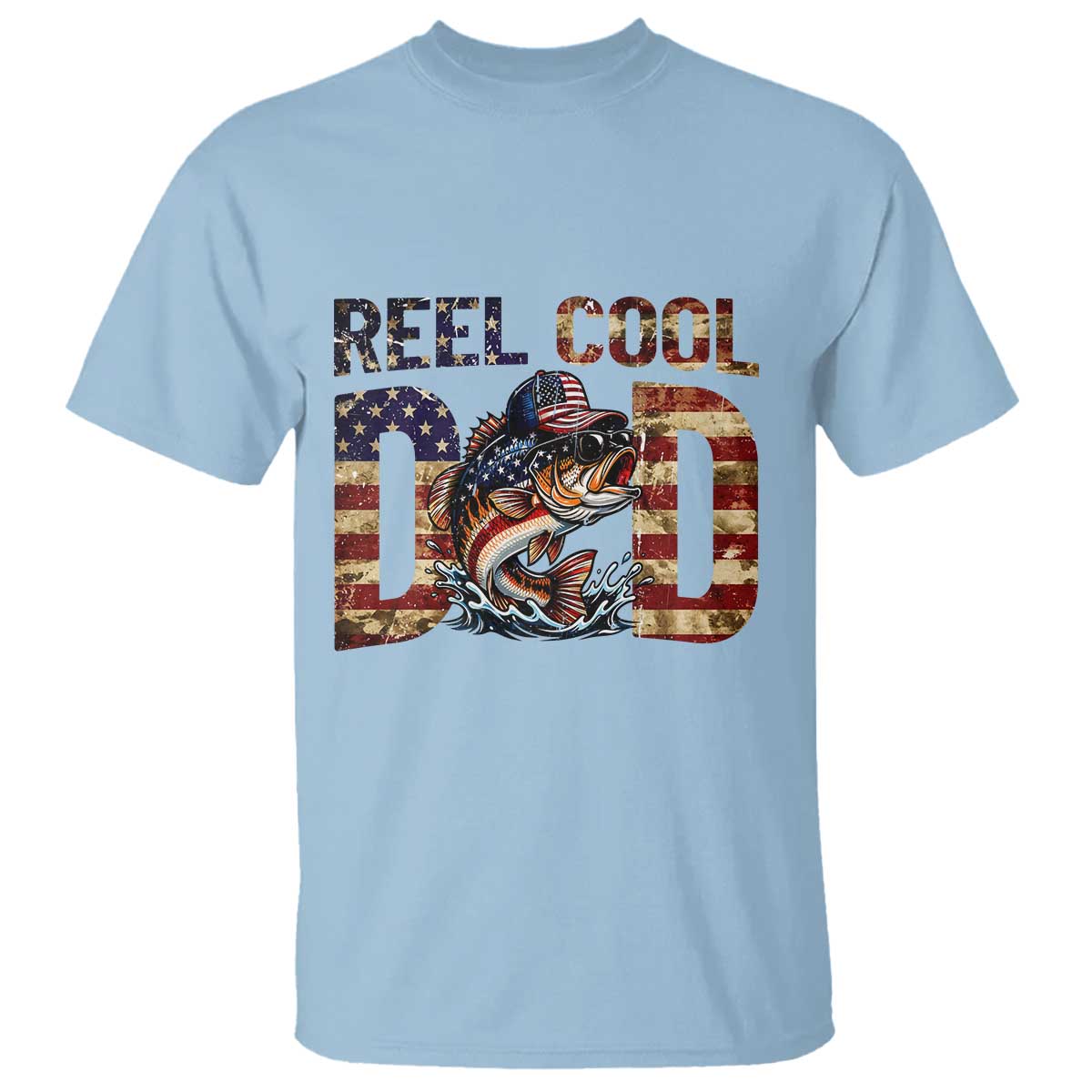 Patriotic Reel Cool Dad T Shirt American Flag Fishing Fathers Day Gift TS12 Light Blue Print Your Wear