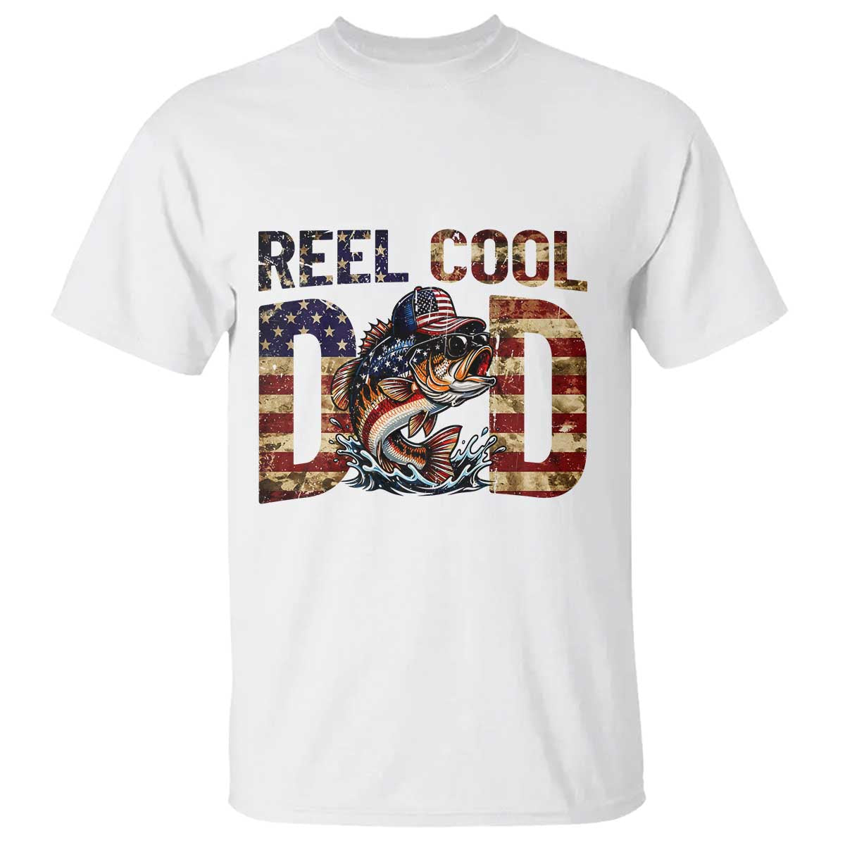 Patriotic Reel Cool Dad T Shirt American Flag Fishing Fathers Day Gift TS12 White Print Your Wear