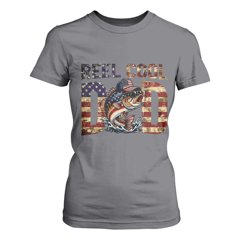 Patriotic Reel Cool Dad T Shirt For Women American Flag Fishing Fathers Day Gift TS12 Charcoal Print Your Wear