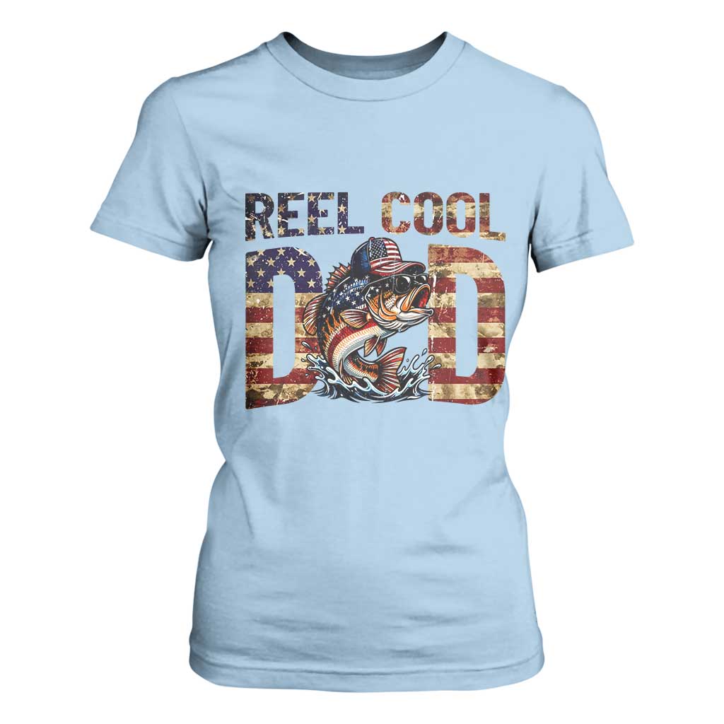 Patriotic Reel Cool Dad T Shirt For Women American Flag Fishing Fathers Day Gift TS12 Light Blue Print Your Wear