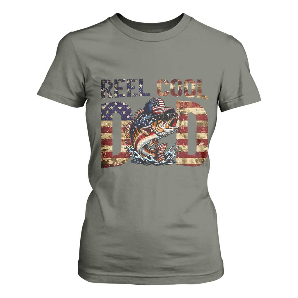 Patriotic Reel Cool Dad T Shirt For Women American Flag Fishing Fathers Day Gift TS12 Military Green Print Your Wear