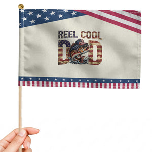 Reel Cool Dad Patriotic Handheld Flag American Flag Fishing Fathers Day Gift TS12 Modern 8.2" × 5.5" Beige Blue Print Your Wear