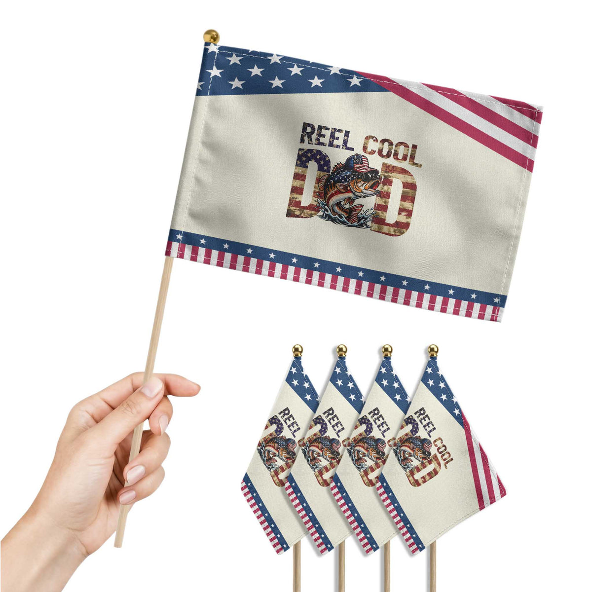 Reel Cool Dad Patriotic Handheld Flag American Flag Fishing Fathers Day Gift TS12 Print Your Wear