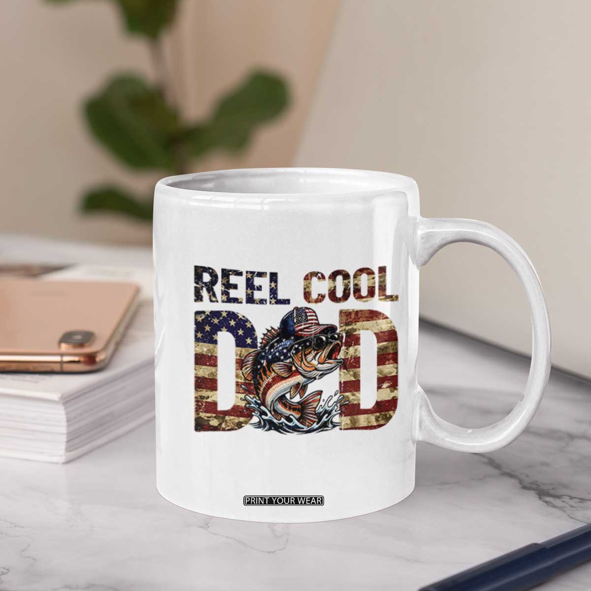 Patriotic Reel Cool Dad Coffee Mug American Flag Fishing Fathers Day Gift TS12 Print Your Wear