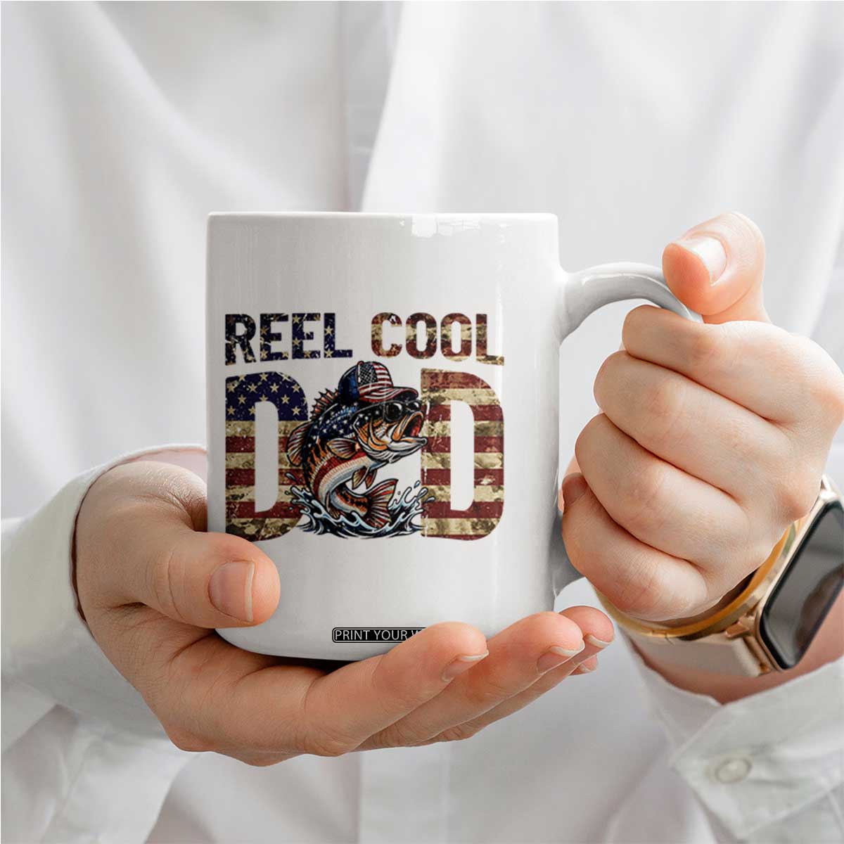 Patriotic Reel Cool Dad Coffee Mug American Flag Fishing Fathers Day Gift TS12 Print Your Wear