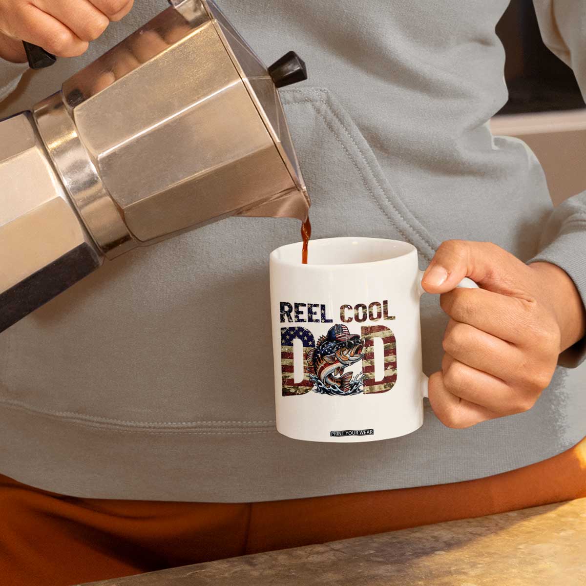 Patriotic Reel Cool Dad Coffee Mug American Flag Fishing Fathers Day Gift TS12 Print Your Wear