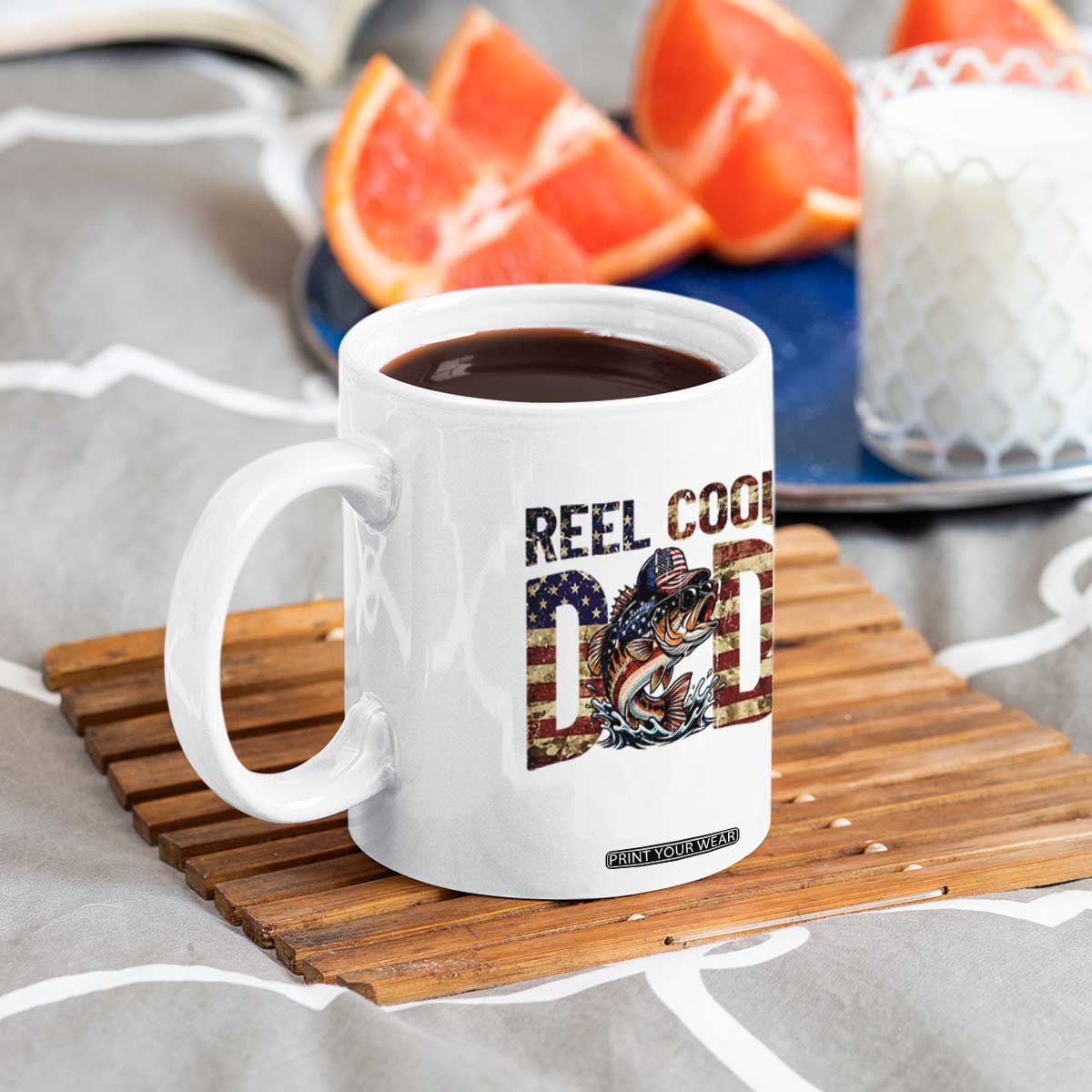 Patriotic Reel Cool Dad Coffee Mug American Flag Fishing Fathers Day Gift TS12 Print Your Wear