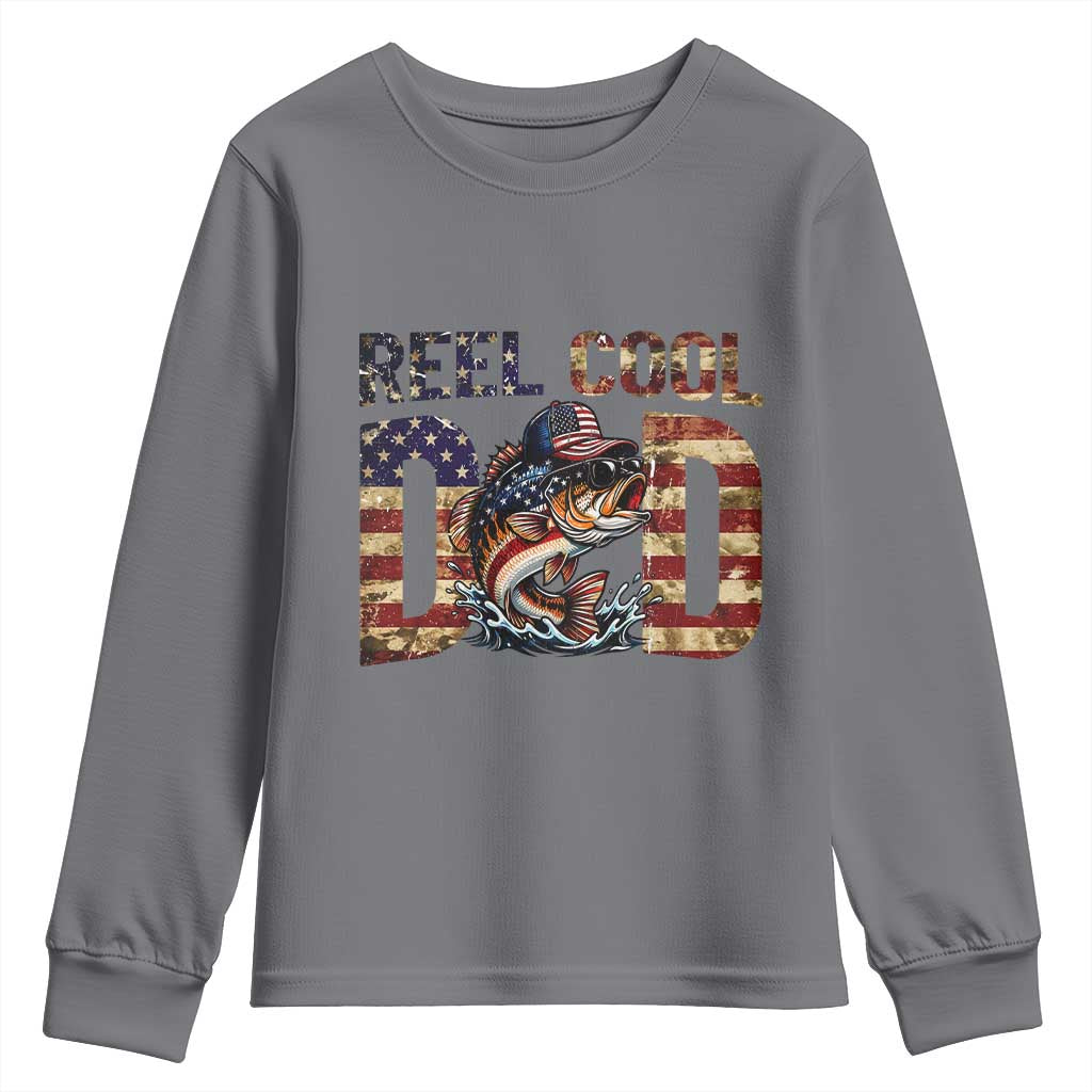 Patriotic Reel Cool Dad Youth Sweatshirt American Flag Fishing Fathers Day Gift TS12 Charcoal Print Your Wear