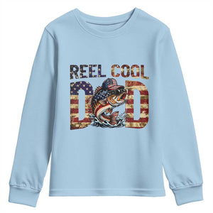 Patriotic Reel Cool Dad Youth Sweatshirt American Flag Fishing Fathers Day Gift TS12 Light Blue Print Your Wear
