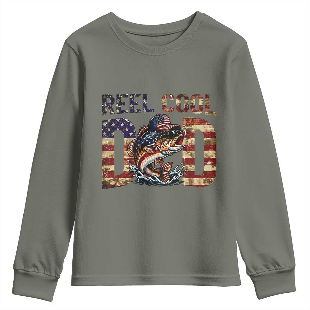 Patriotic Reel Cool Dad Youth Sweatshirt American Flag Fishing Fathers Day Gift TS12 Military Green Print Your Wear