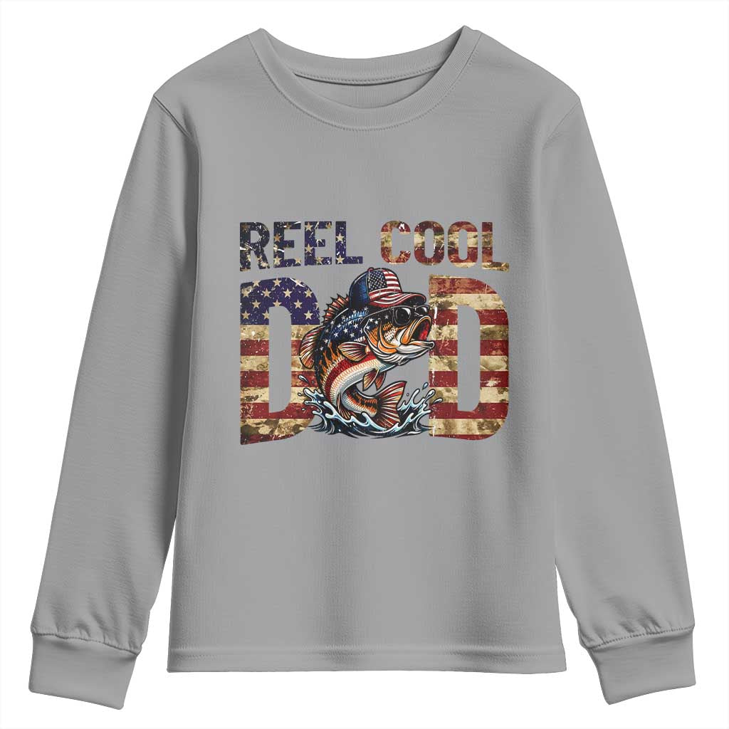 Patriotic Reel Cool Dad Youth Sweatshirt American Flag Fishing Fathers Day Gift TS12 Sport Gray Print Your Wear