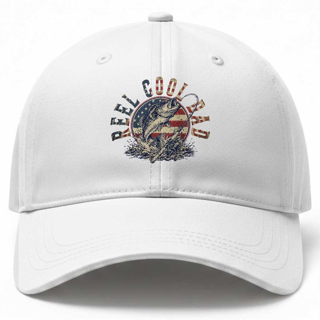 Reel Cool Dad Graphic Baseball Cap 4th Of July Fishing Patriotic Dad TS12 Print Your Wear