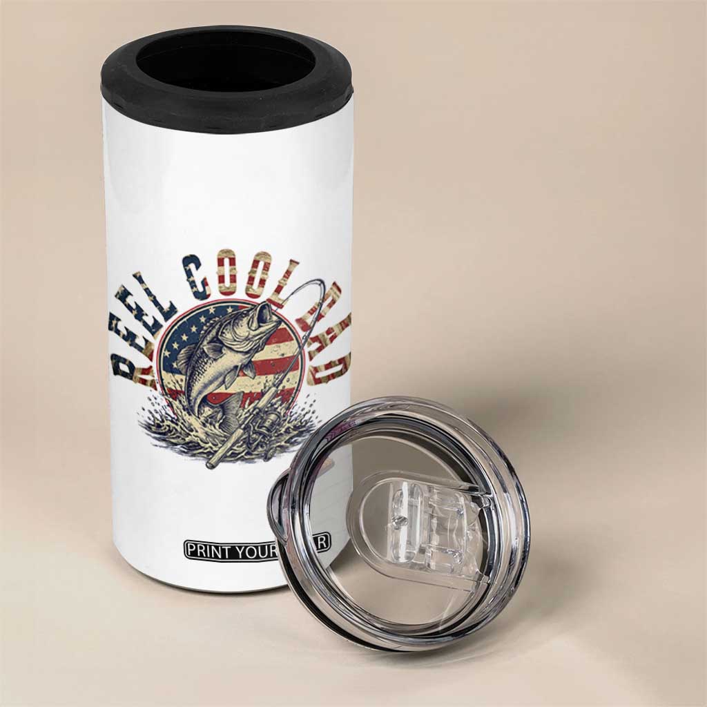 Reel Cool Dad Graphic 4 in 1 Can Cooler Tumbler 4th Of July Fishing Patriotic Dad TS12 Print Your Wear