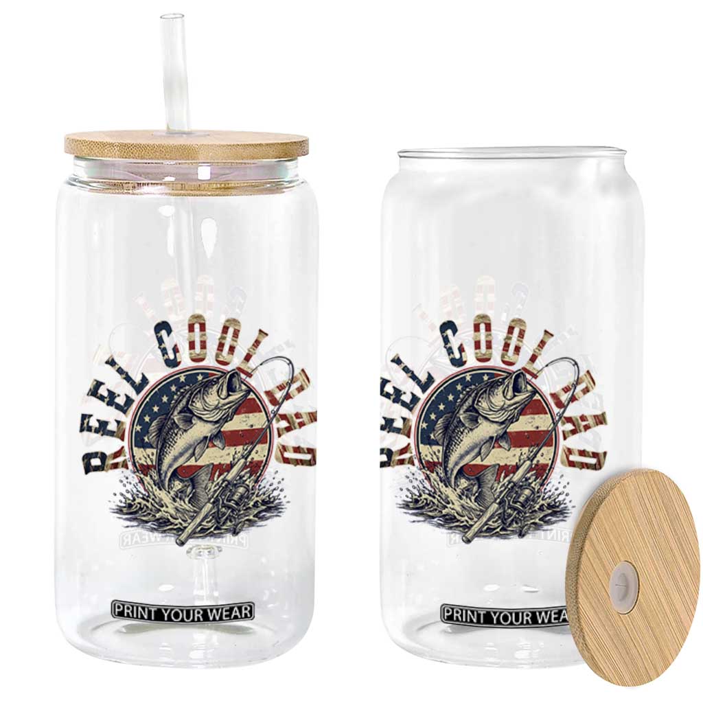 Reel Cool Dad Graphic Glass Can 4th Of July Fishing Patriotic Dad TS12 Print Your Wear