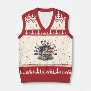 Reel Cool Dad Graphic V-Neck Knit Sweater Vest 4th Of July Fishing Patriotic Dad TS12 Beige Red Print Your Wear