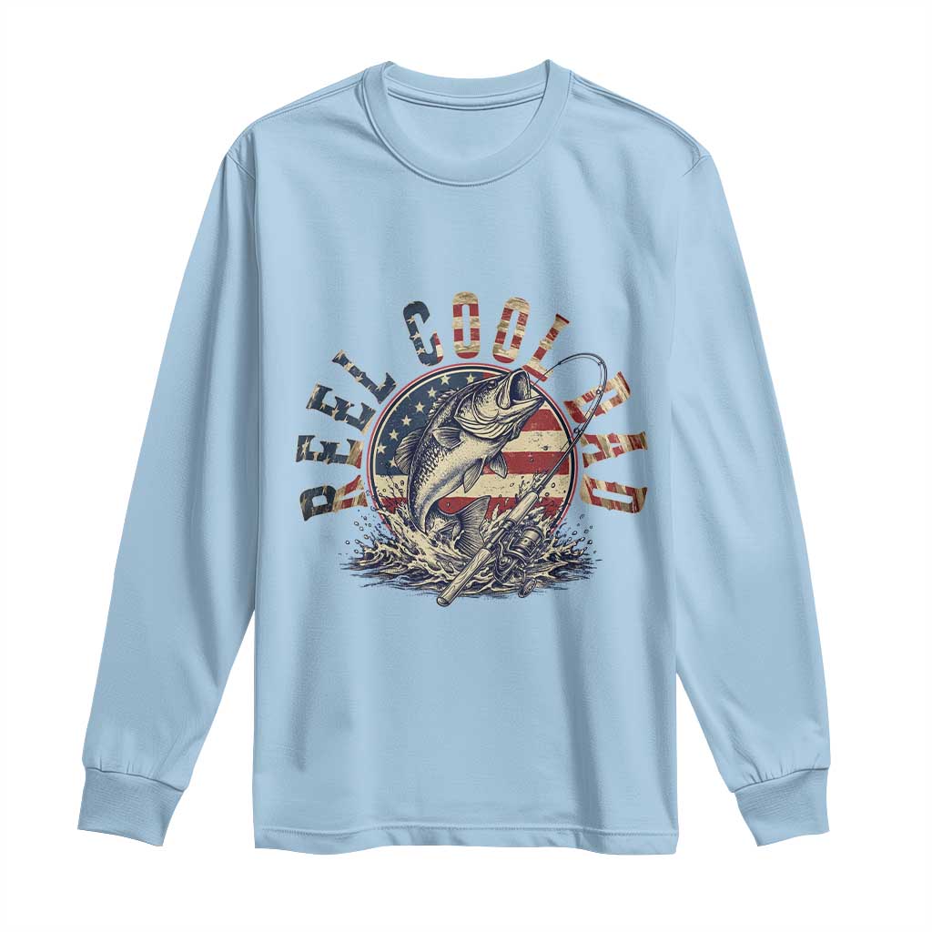 Reel Cool Dad Graphic Long Sleeve Shirt 4th Of July Fishing Patriotic Dad TS12 Light Blue Print Your Wear