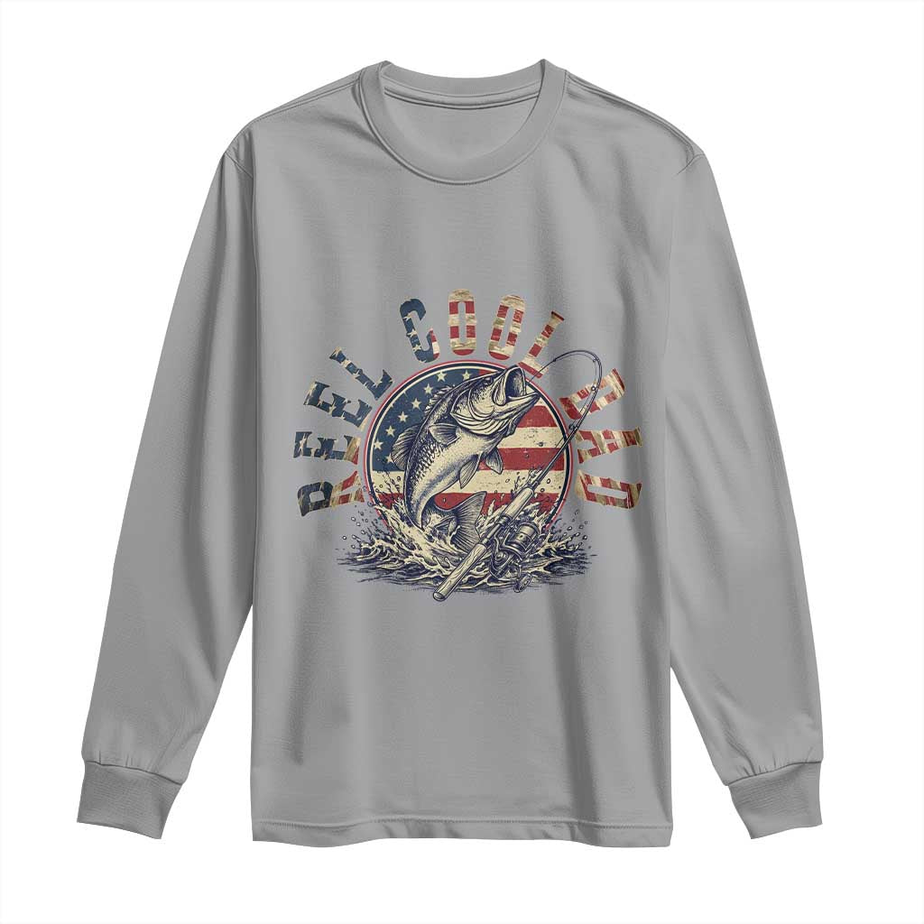 Reel Cool Dad Graphic Long Sleeve Shirt 4th Of July Fishing Patriotic Dad TS12 Sport Gray Print Your Wear