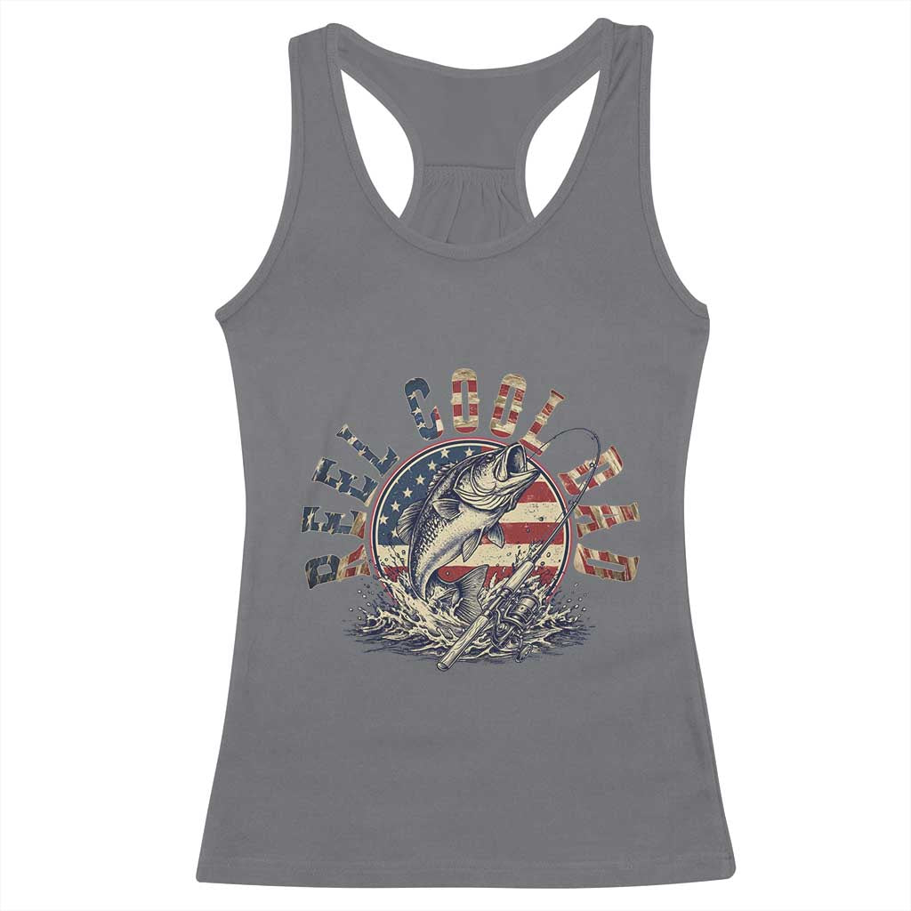 Reel Cool Dad Graphic Racerback Tank Top 4th Of July Fishing Patriotic Dad TS12 Charcoal Print Your Wear