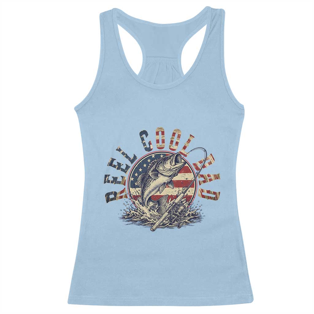 Reel Cool Dad Graphic Racerback Tank Top 4th Of July Fishing Patriotic Dad TS12 Light Blue Print Your Wear