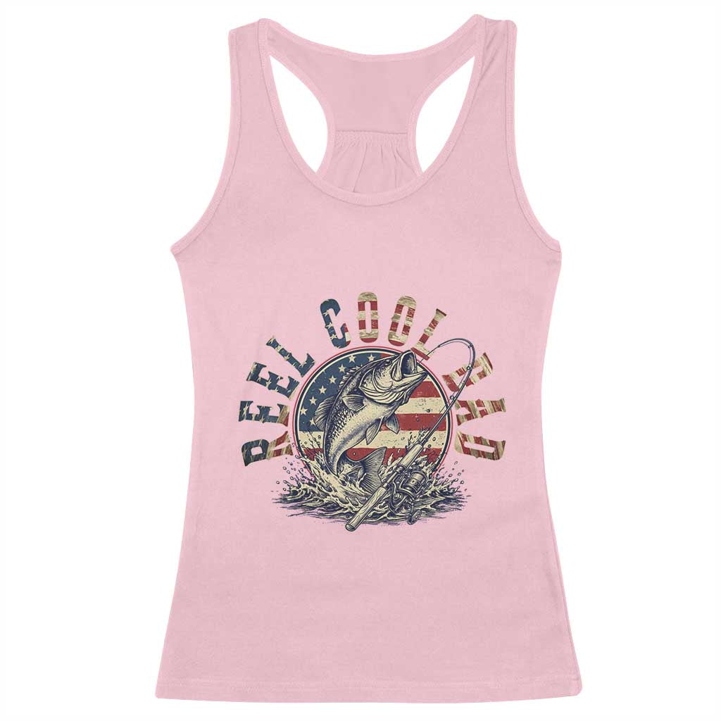 Reel Cool Dad Graphic Racerback Tank Top 4th Of July Fishing Patriotic Dad TS12 Light Pink Print Your Wear