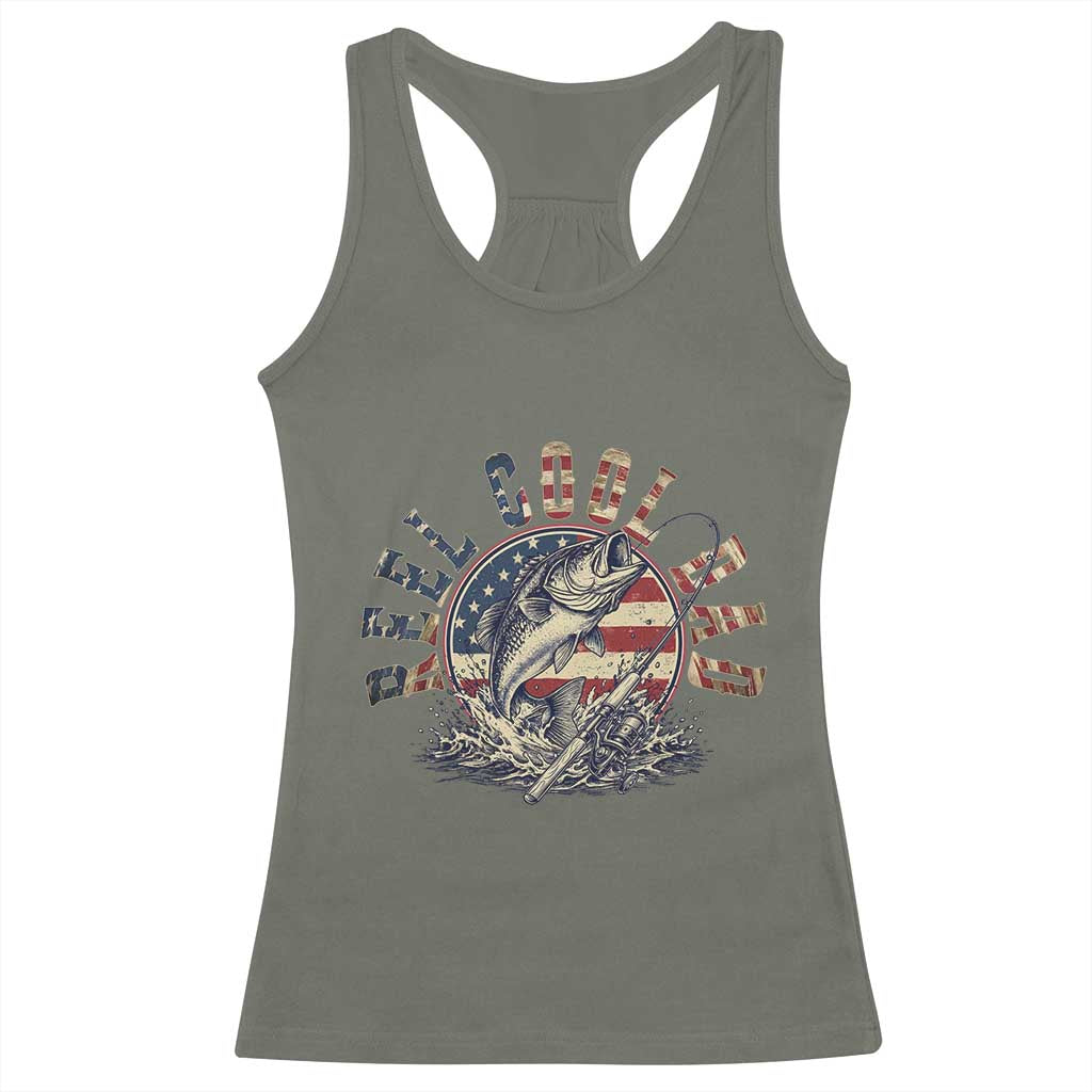 Reel Cool Dad Graphic Racerback Tank Top 4th Of July Fishing Patriotic Dad TS12 Military Green Print Your Wear