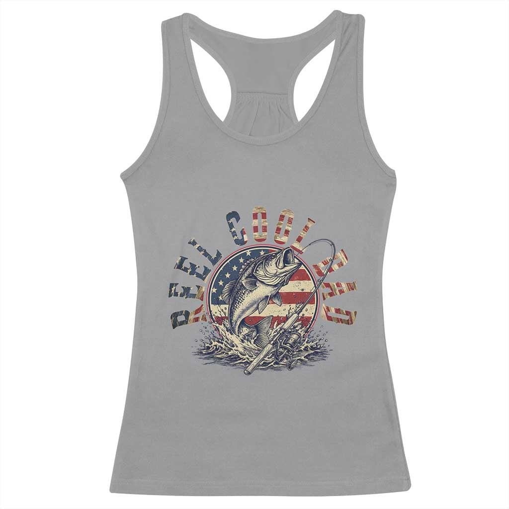 Reel Cool Dad Graphic Racerback Tank Top 4th Of July Fishing Patriotic Dad TS12 Sport Gray Print Your Wear