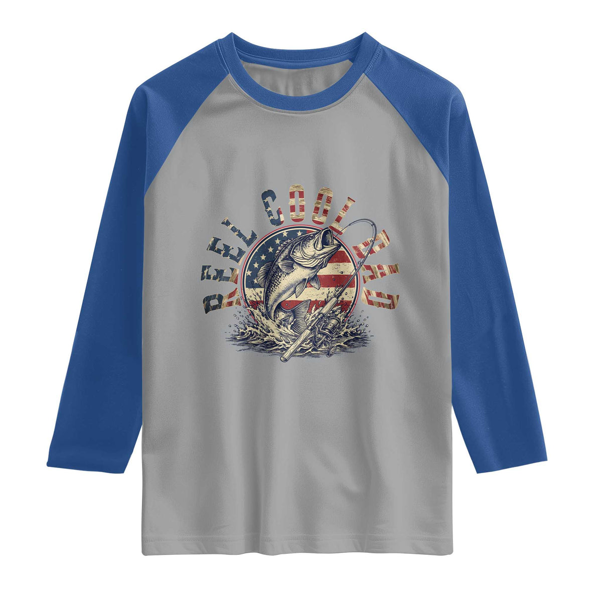 Reel Cool Dad Graphic Raglan Shirt 4th Of July Fishing Patriotic Dad TS12 Sport Gray Royal Print Your Wear
