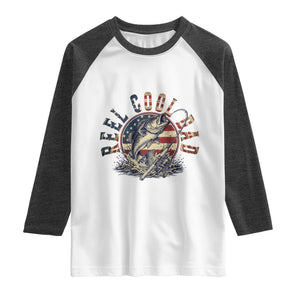 Reel Cool Dad Graphic Raglan Shirt 4th Of July Fishing Patriotic Dad TS12 White Heather Charcoal Print Your Wear