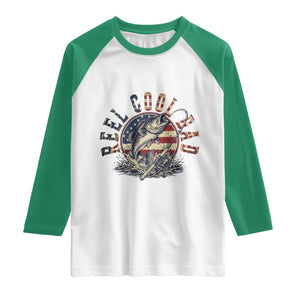 Reel Cool Dad Graphic Raglan Shirt 4th Of July Fishing Patriotic Dad TS12 White Kelly Green Print Your Wear