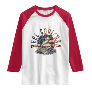 Reel Cool Dad Graphic Raglan Shirt 4th Of July Fishing Patriotic Dad TS12 White Red Print Your Wear