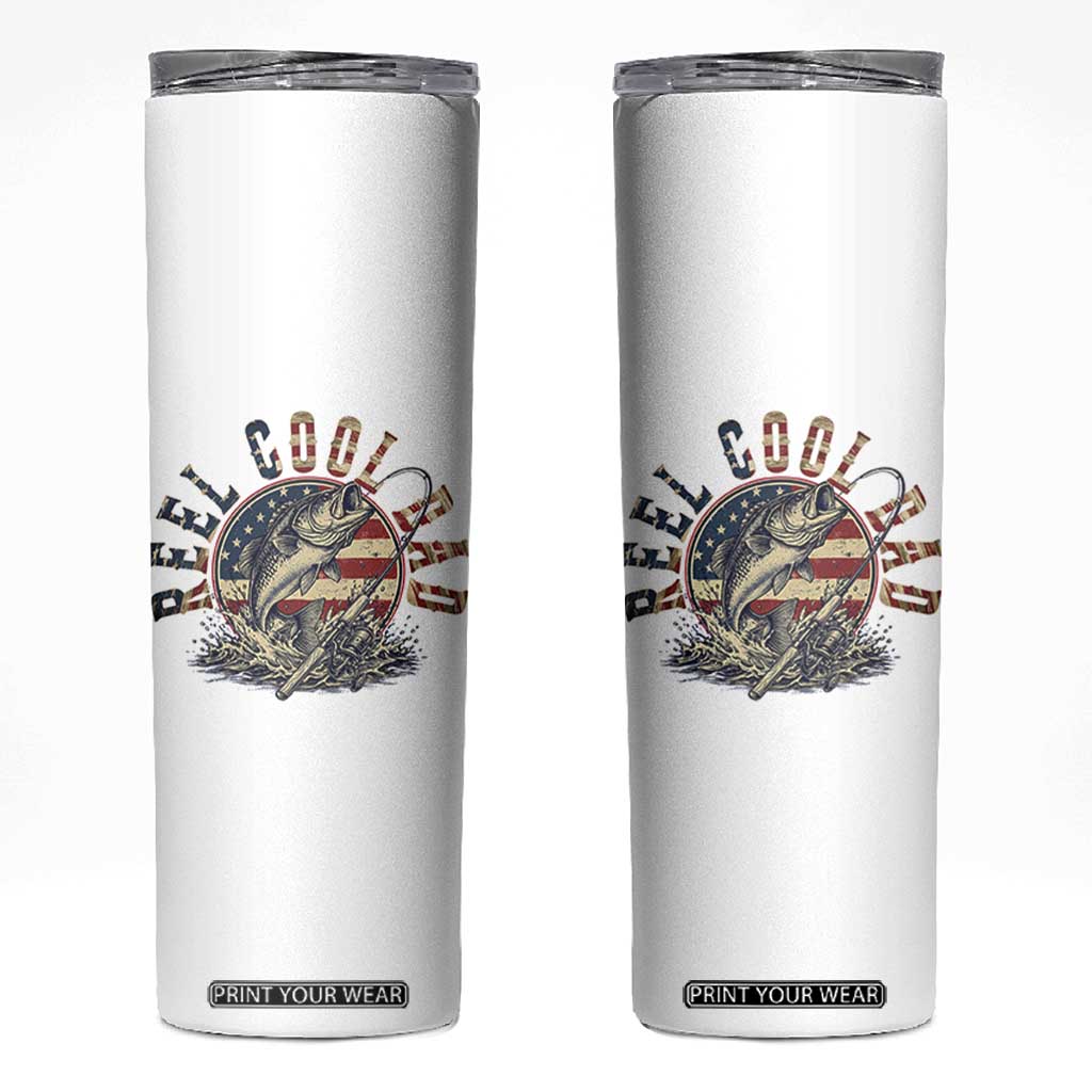 Reel Cool Dad Graphic Skinny Tumbler 4th Of July Fishing Patriotic Dad TS12 White Print Your Wear