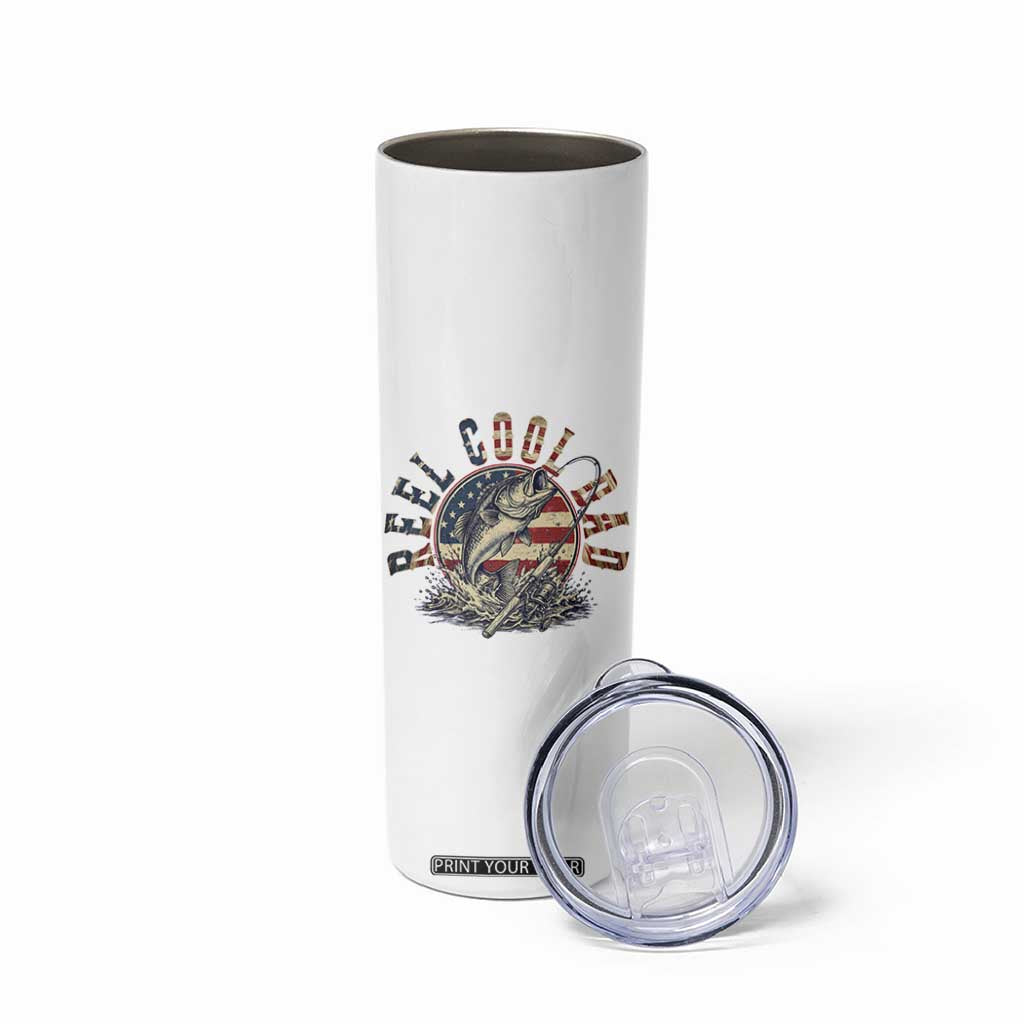 Reel Cool Dad Graphic Skinny Tumbler 4th Of July Fishing Patriotic Dad TS12 Print Your Wear