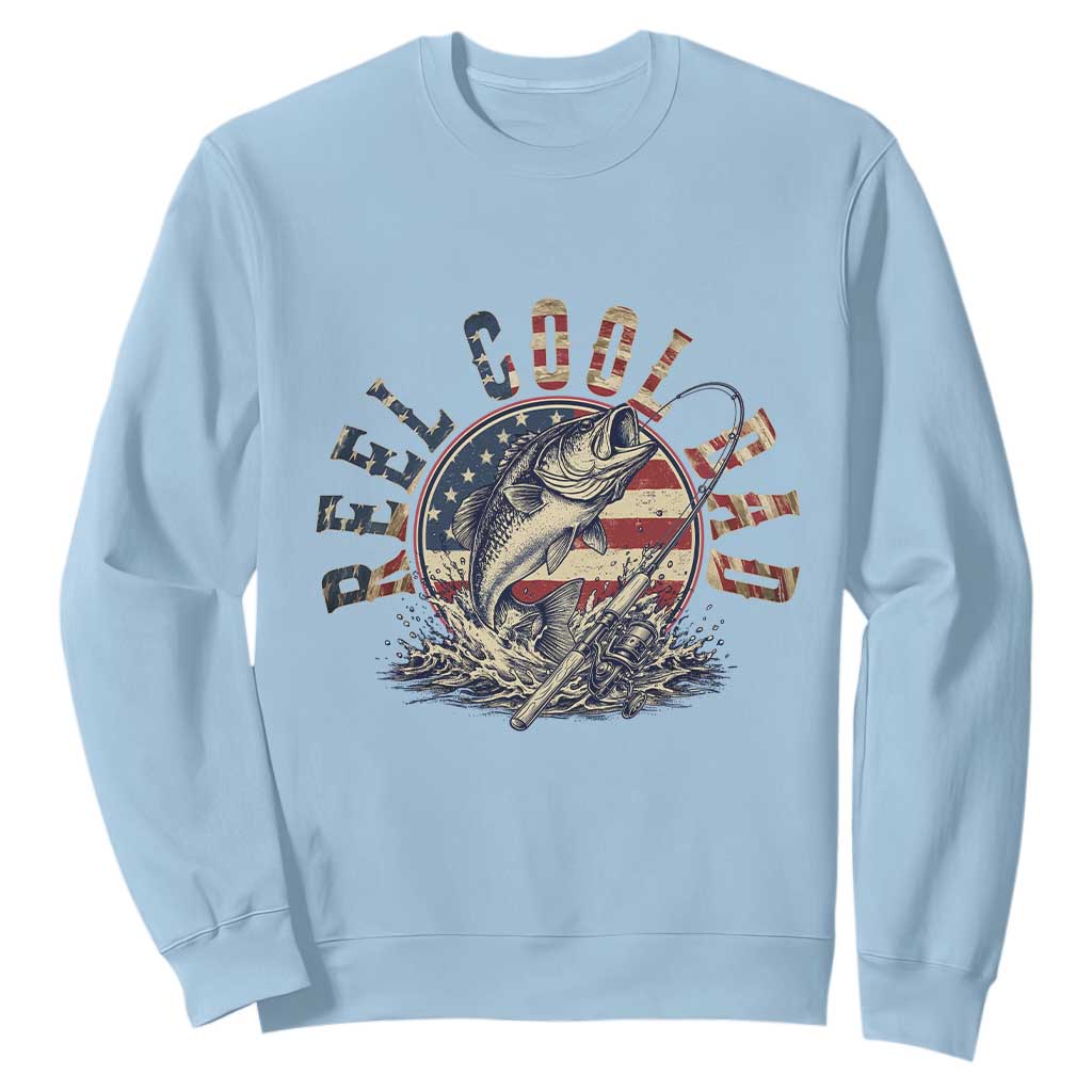 Reel Cool Dad Graphic Sweatshirt 4th Of July Fishing Patriotic Dad TS12 Light Blue Print Your Wear