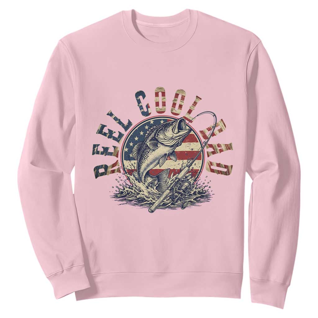 Reel Cool Dad Graphic Sweatshirt 4th Of July Fishing Patriotic Dad TS12 Light Pink Print Your Wear