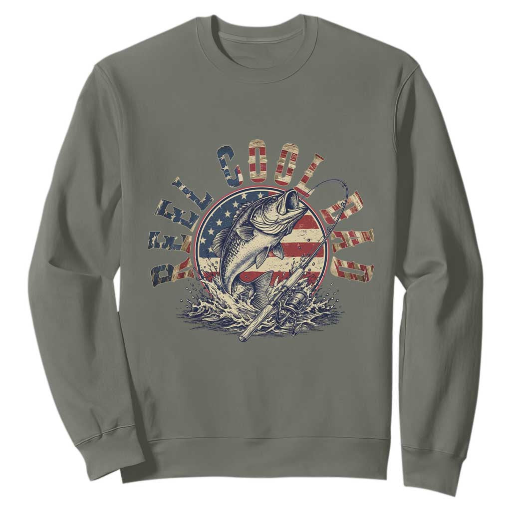 Reel Cool Dad Graphic Sweatshirt 4th Of July Fishing Patriotic Dad TS12 Military Green Print Your Wear