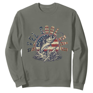 Reel Cool Dad Graphic Sweatshirt 4th Of July Fishing Patriotic Dad TS12 Military Green Print Your Wear
