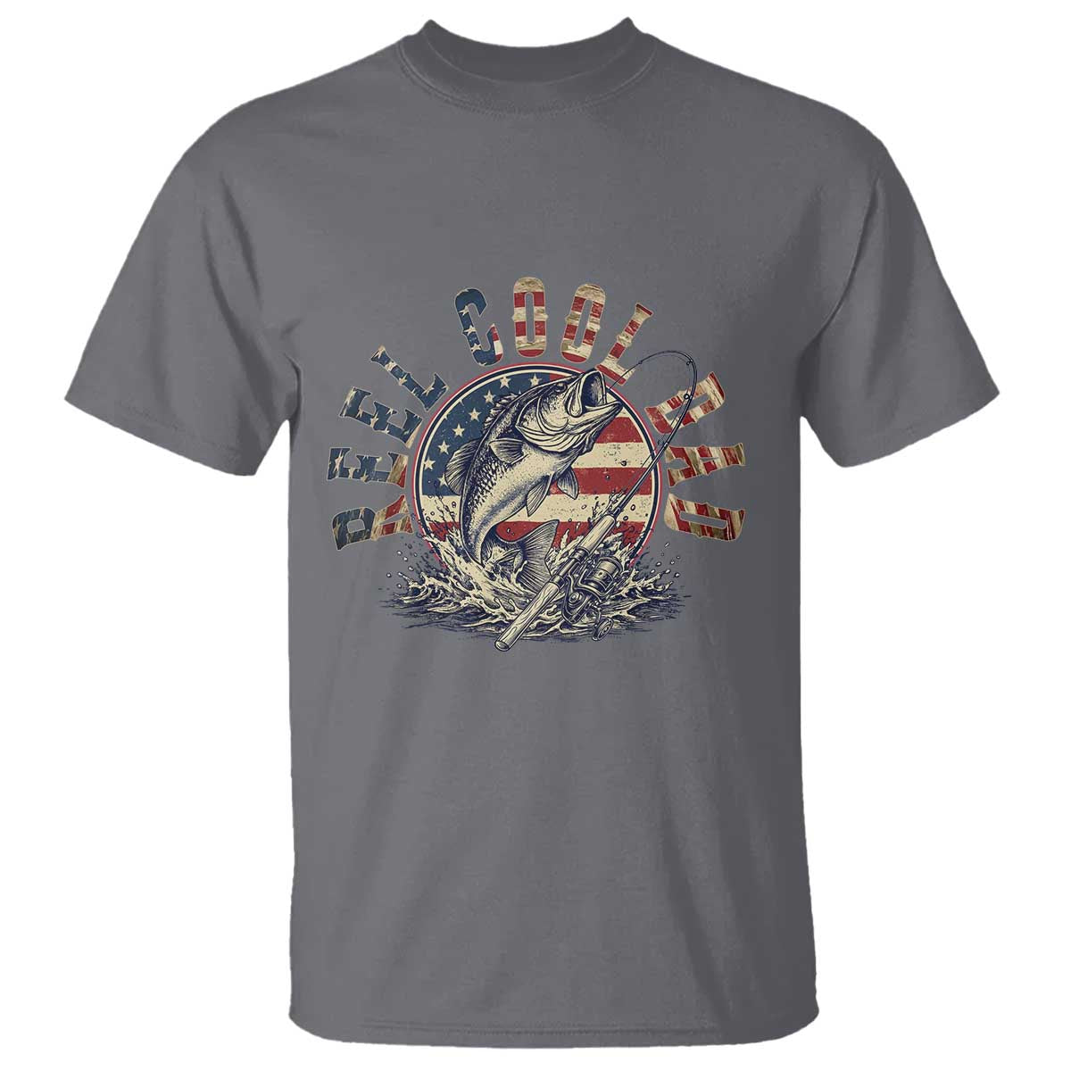 Reel Cool Dad Graphic T Shirt 4th Of July Fishing Patriotic Dad TS12 Charcoal Print Your Wear