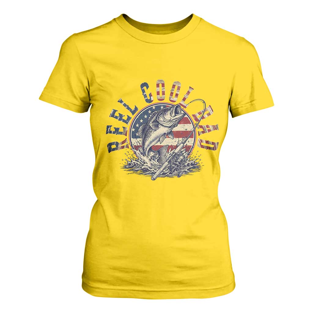 Reel Cool Dad Graphic T Shirt For Women 4th Of July Fishing Patriotic Dad TS12 Daisy Print Your Wear