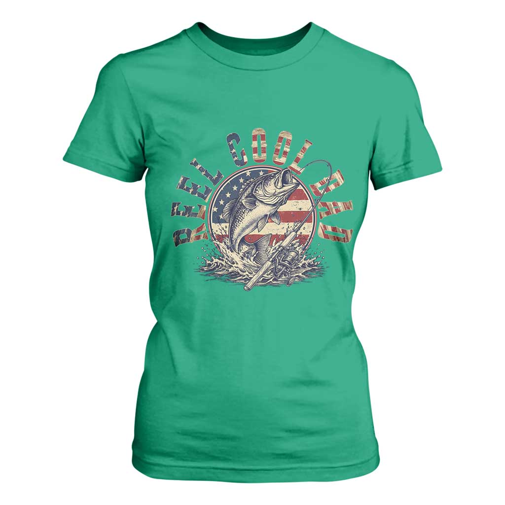 Reel Cool Dad Graphic T Shirt For Women 4th Of July Fishing Patriotic Dad TS12 Irish Green Print Your Wear