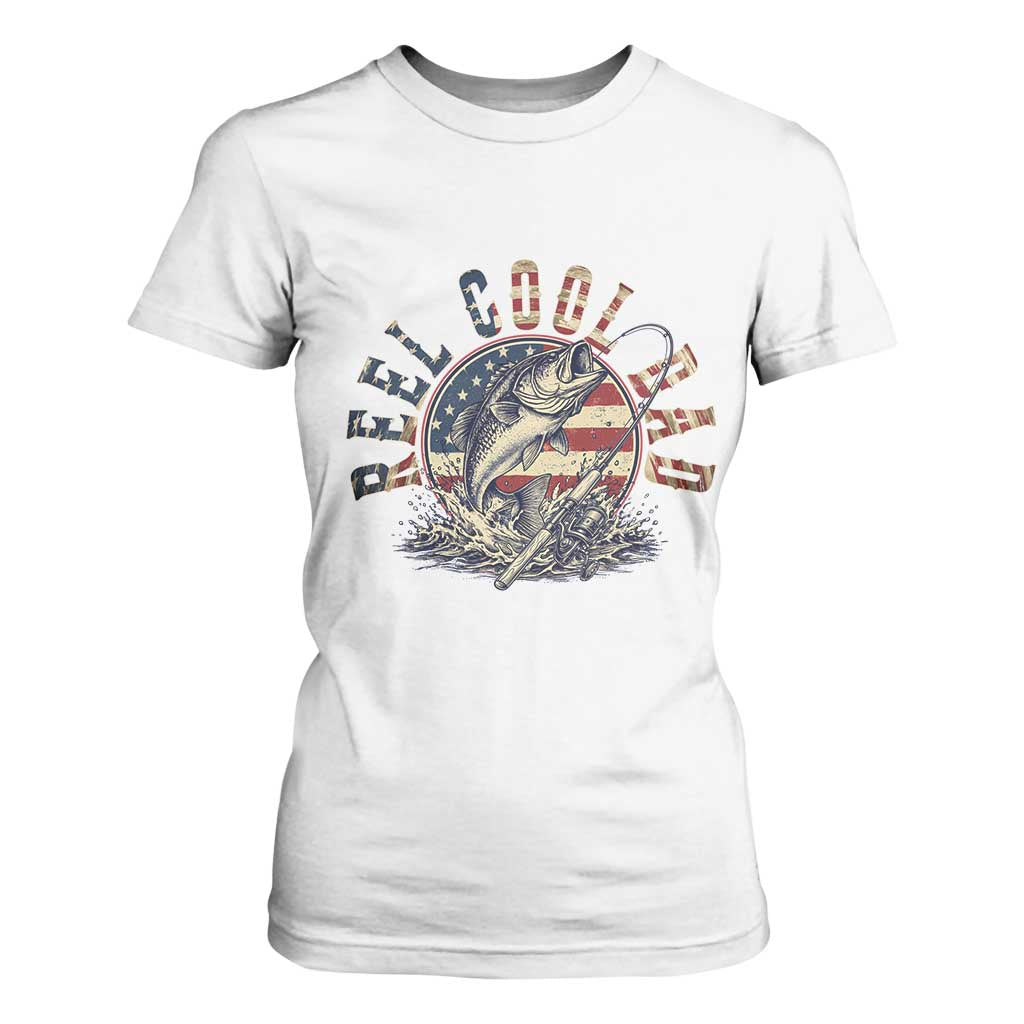 Reel Cool Dad Graphic T Shirt For Women 4th Of July Fishing Patriotic Dad TS12 White Print Your Wear